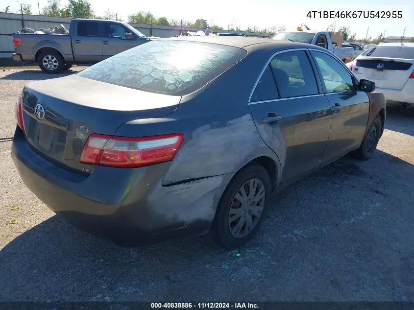 2007 Toyota Camry Le VIN: 4T1BE46K67U542955 Lot: 40838886