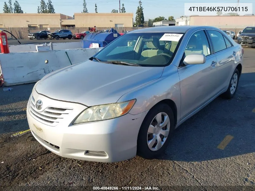 2007 Toyota Camry Le VIN: 4T1BE46K57U706115 Lot: 40849266