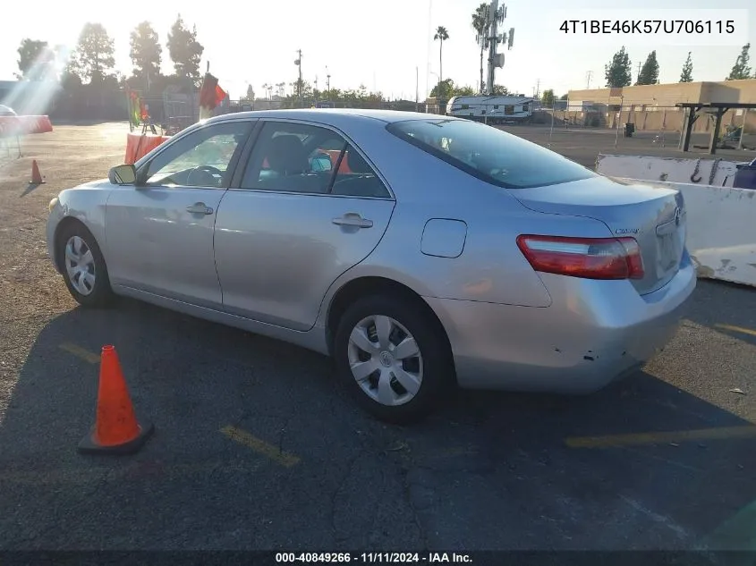 2007 Toyota Camry Le VIN: 4T1BE46K57U706115 Lot: 40849266