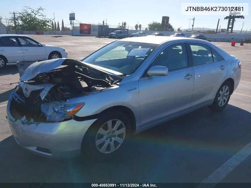 2007 Toyota Camry Hybrid VIN: JTNBB46K273012481 Lot: 40853991