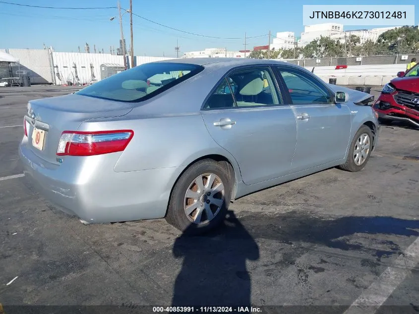 2007 Toyota Camry Hybrid VIN: JTNBB46K273012481 Lot: 40853991