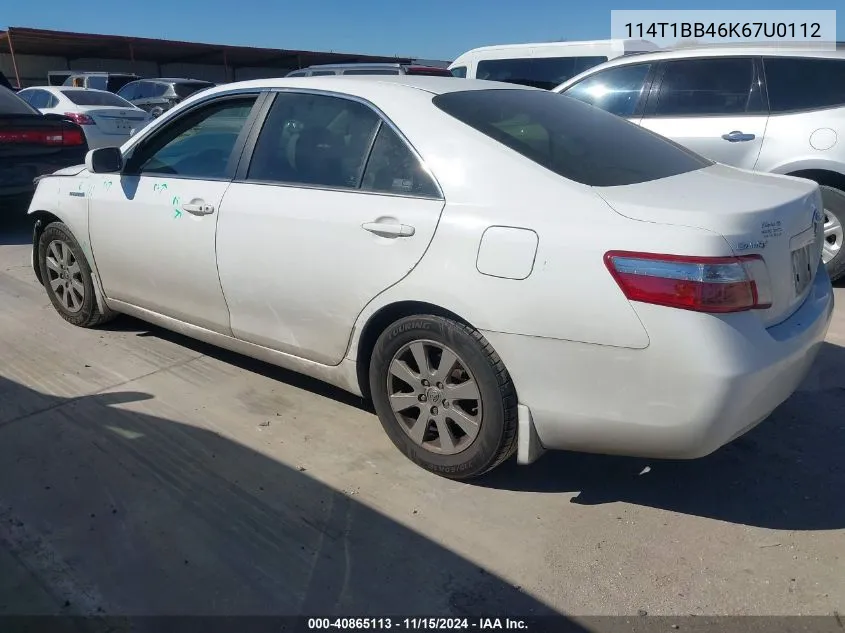 2007 Toyota Camry Hybrid VIN: 114T1BB46K67U0112 Lot: 40865113