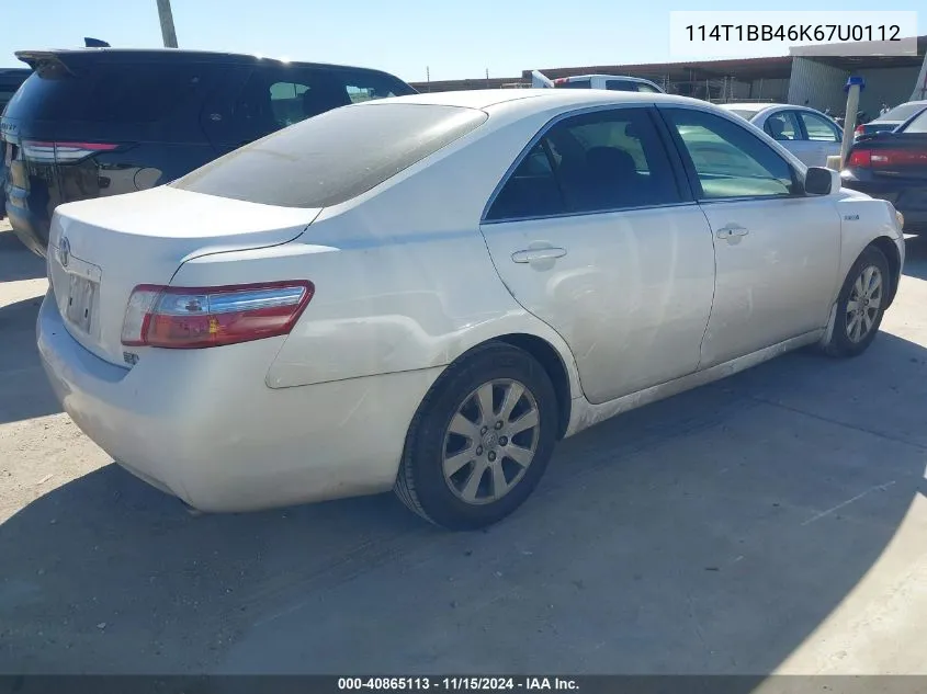 2007 Toyota Camry Hybrid VIN: 114T1BB46K67U0112 Lot: 40865113