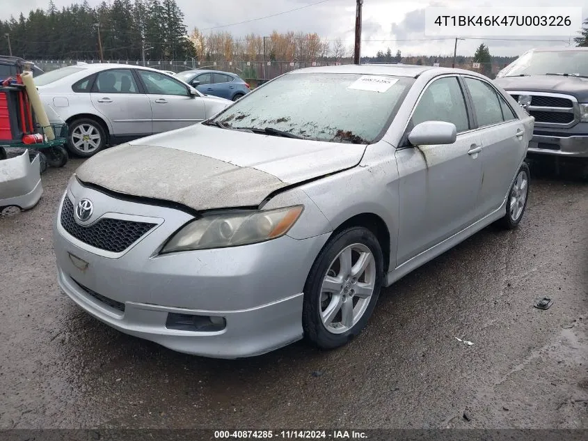 4T1BK46K47U003226 2007 Toyota Camry Se V6