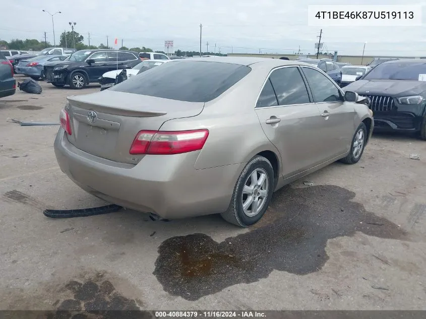 2007 Toyota Camry Ce VIN: 4T1BE46K87U519113 Lot: 40884379