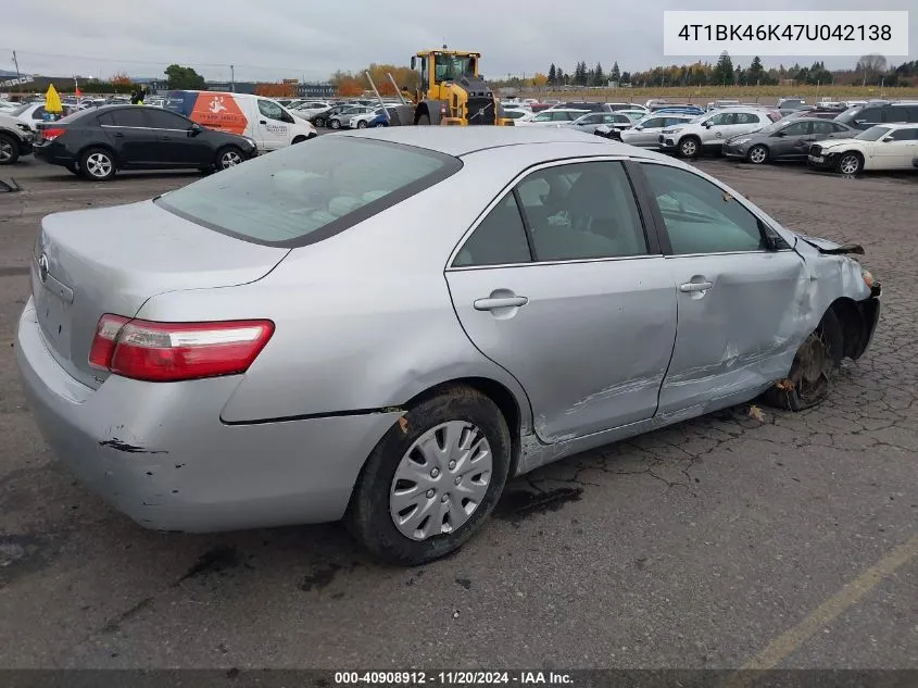 2007 Toyota Camry Le V6 VIN: 4T1BK46K47U042138 Lot: 40908912