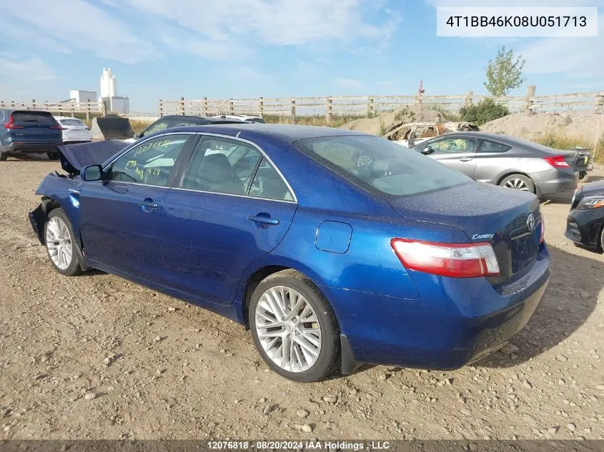 2008 Toyota Camry Hybrid VIN: 4T1BB46K08U051713 Lot: 12076818