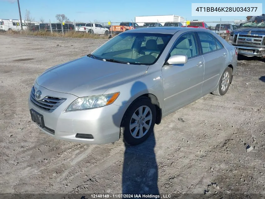 2008 Toyota Camry Hybrid VIN: 4T1BB46K28U034377 Lot: 12148149