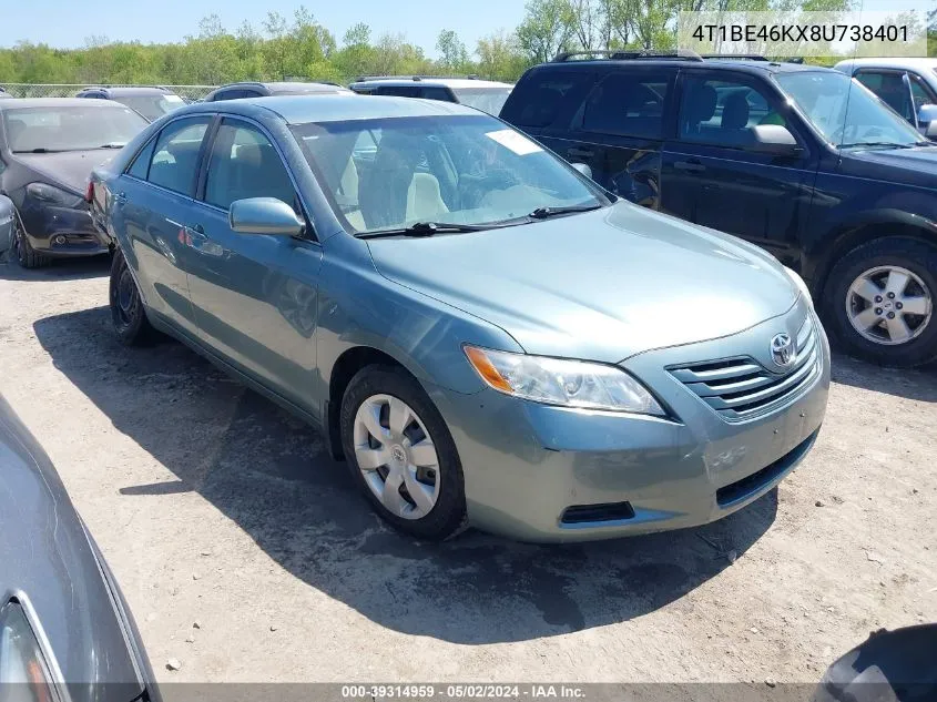 2008 Toyota Camry Le VIN: 4T1BE46KX8U738401 Lot: 39314959