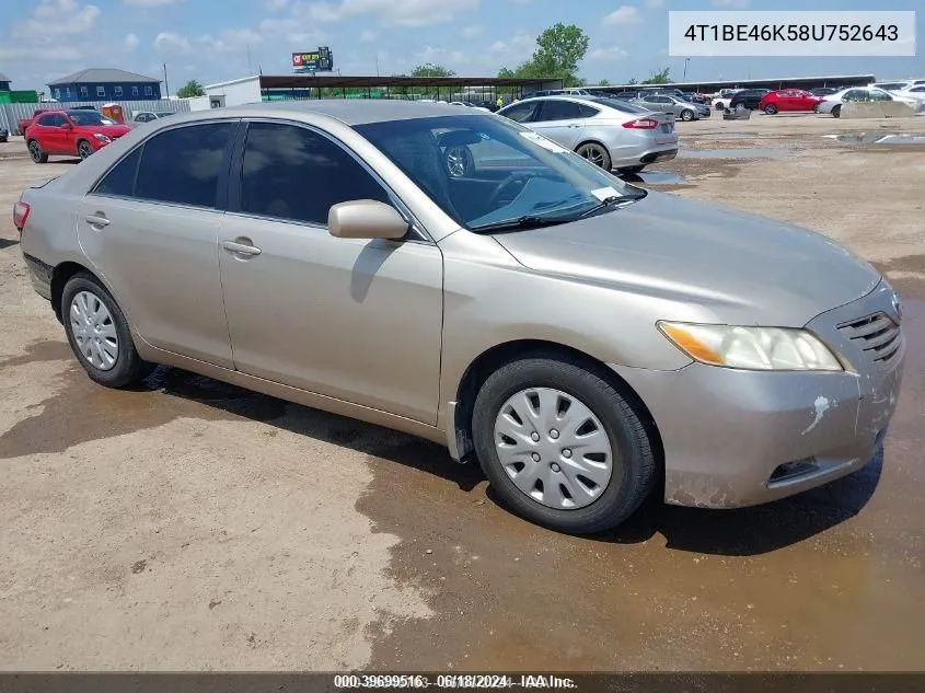 2008 Toyota Camry Le VIN: 4T1BE46K58U752643 Lot: 39699516