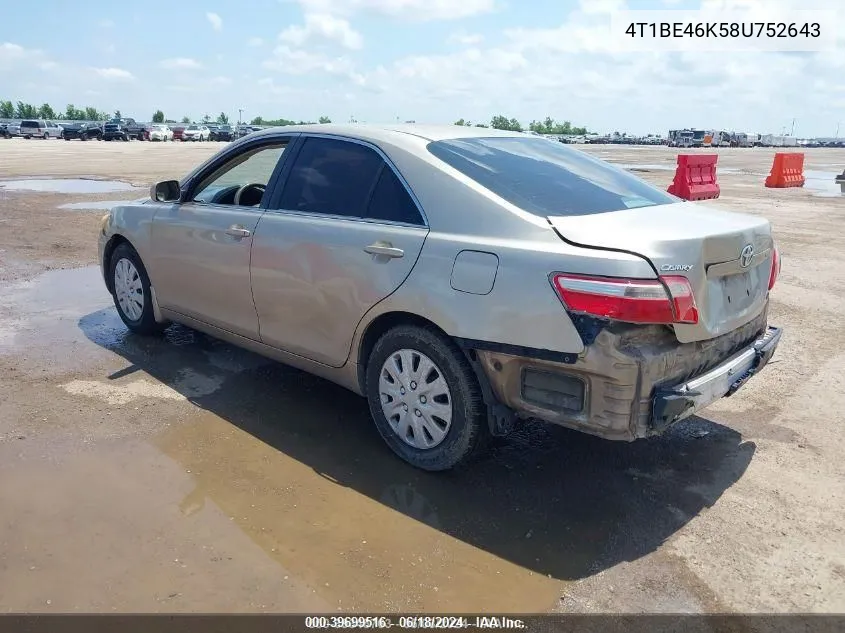 4T1BE46K58U752643 2008 Toyota Camry Le