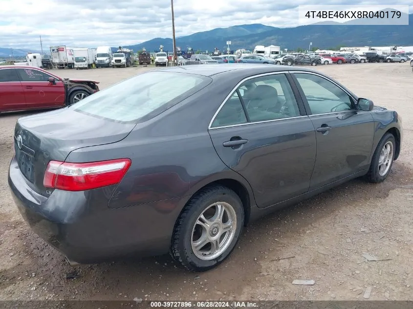 2008 Toyota Camry Ce/Le/Xle/Se VIN: 4T4BE46KX8R040179 Lot: 39727896