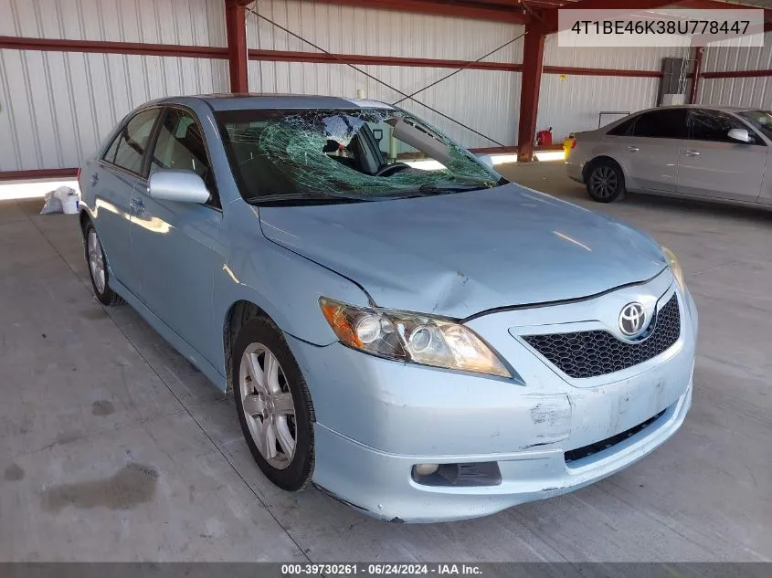 4T1BE46K38U778447 2008 Toyota Camry Se