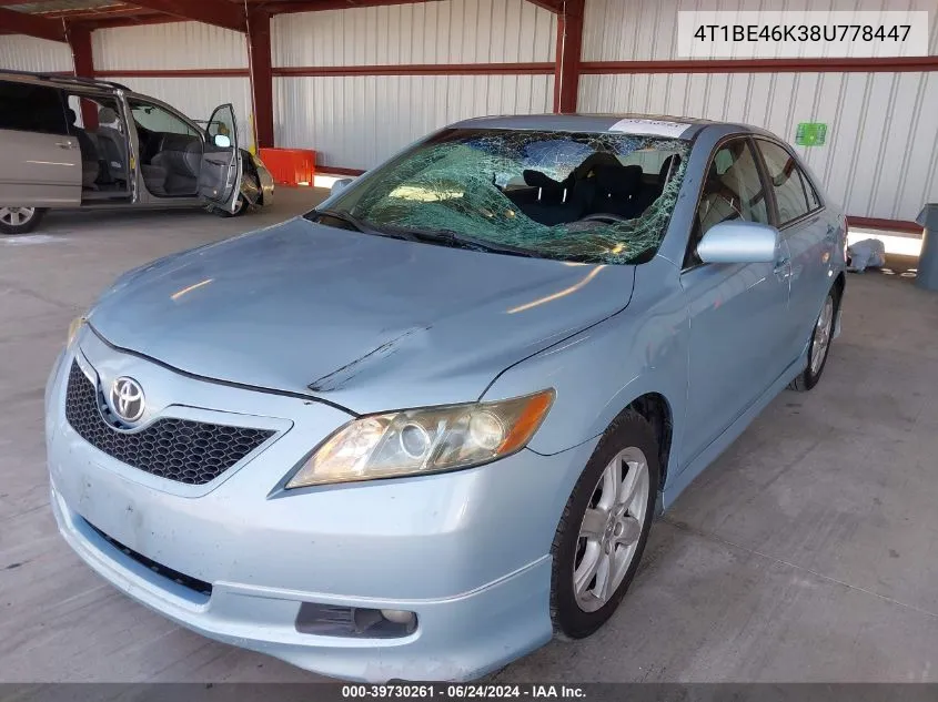 4T1BE46K38U778447 2008 Toyota Camry Se