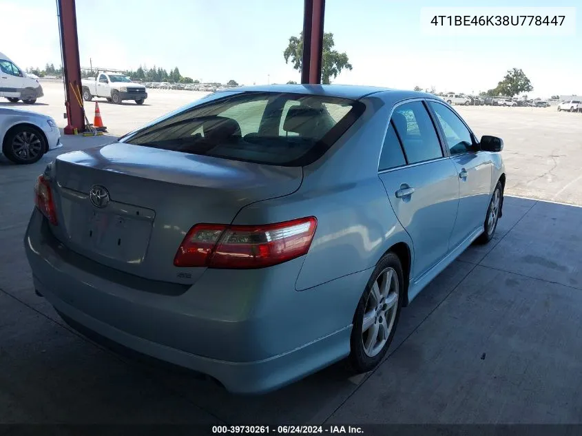 2008 Toyota Camry Se VIN: 4T1BE46K38U778447 Lot: 39730261