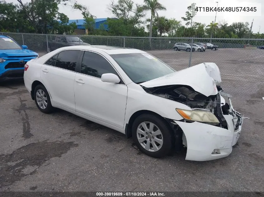 4T1BK46K48U574345 2008 Toyota Camry Xle V6