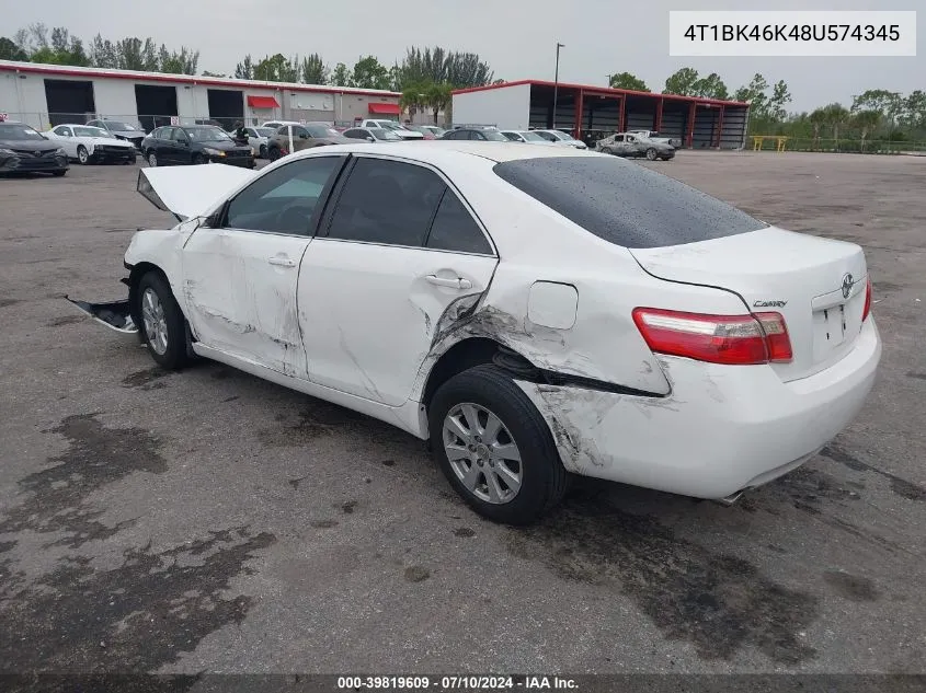 4T1BK46K48U574345 2008 Toyota Camry Xle V6