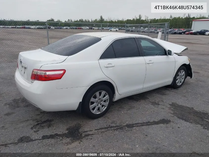 4T1BK46K48U574345 2008 Toyota Camry Xle V6