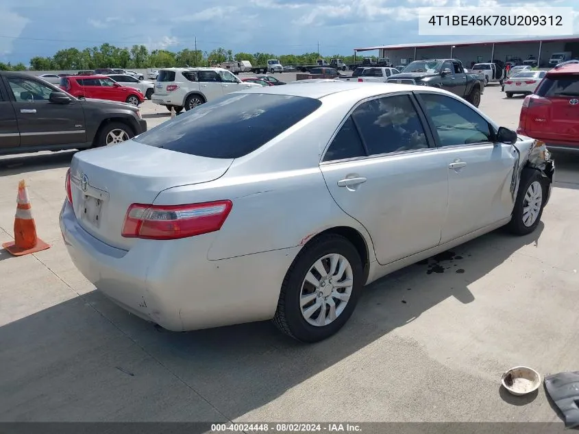 2008 Toyota Camry VIN: 4T1BE46K78U209312 Lot: 40024448