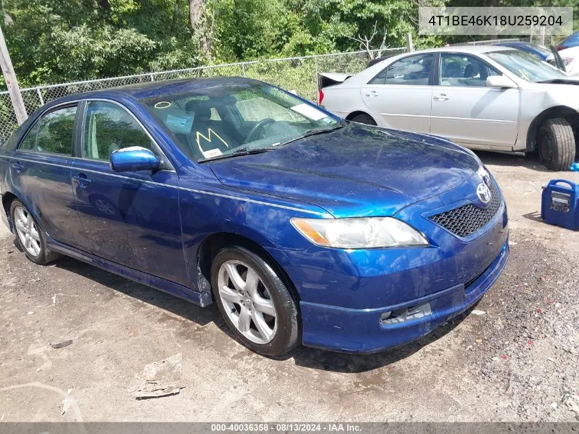 2008 Toyota Camry Se VIN: 4T1BE46K18U259204 Lot: 40036358