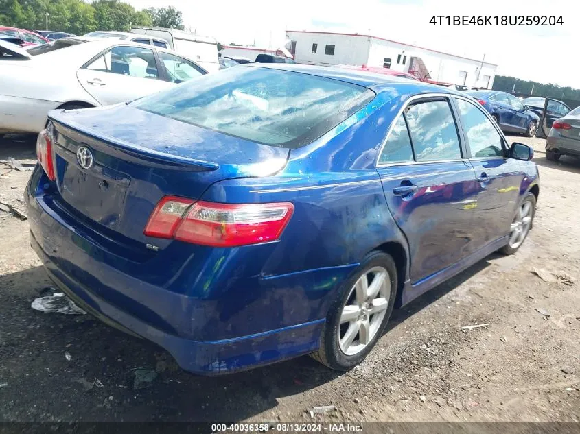 2008 Toyota Camry Se VIN: 4T1BE46K18U259204 Lot: 40036358