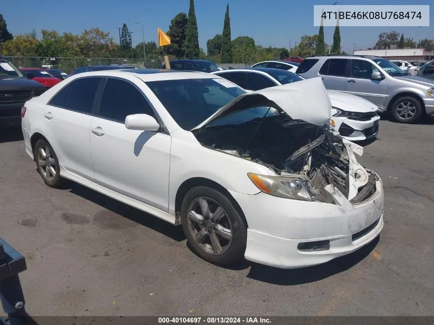 2008 Toyota Camry Se VIN: 4T1BE46K08U768474 Lot: 40104697