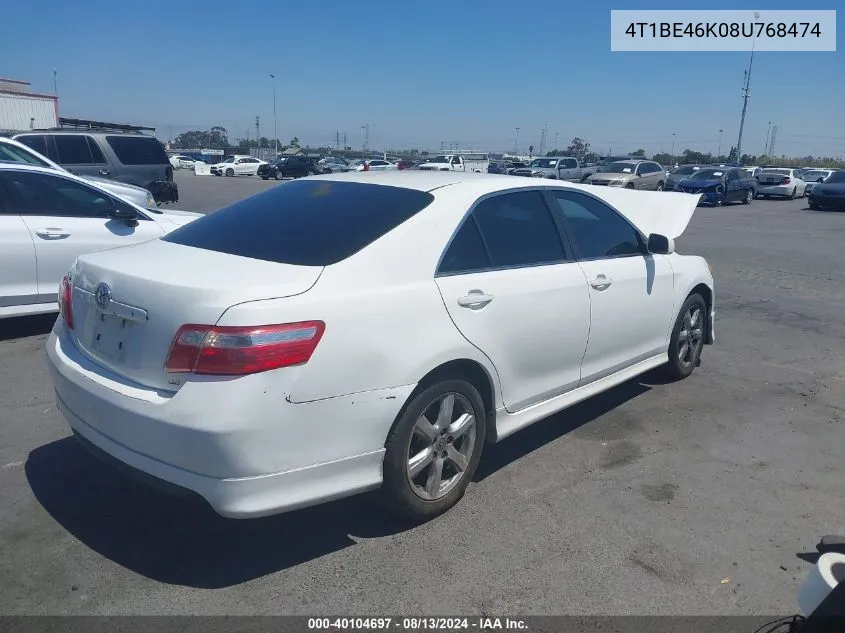 2008 Toyota Camry Se VIN: 4T1BE46K08U768474 Lot: 40104697