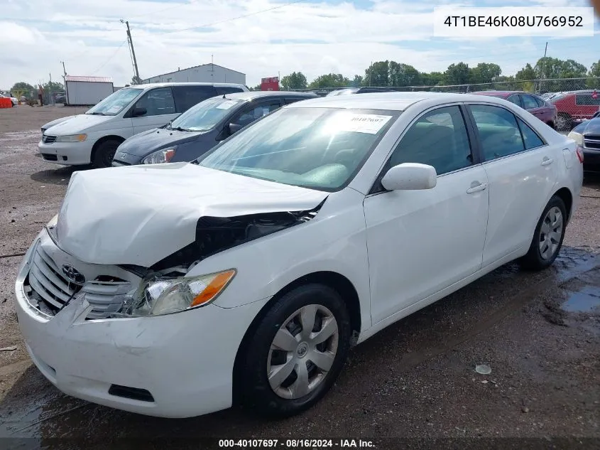 2008 Toyota Camry Le VIN: 4T1BE46K08U766952 Lot: 40107697