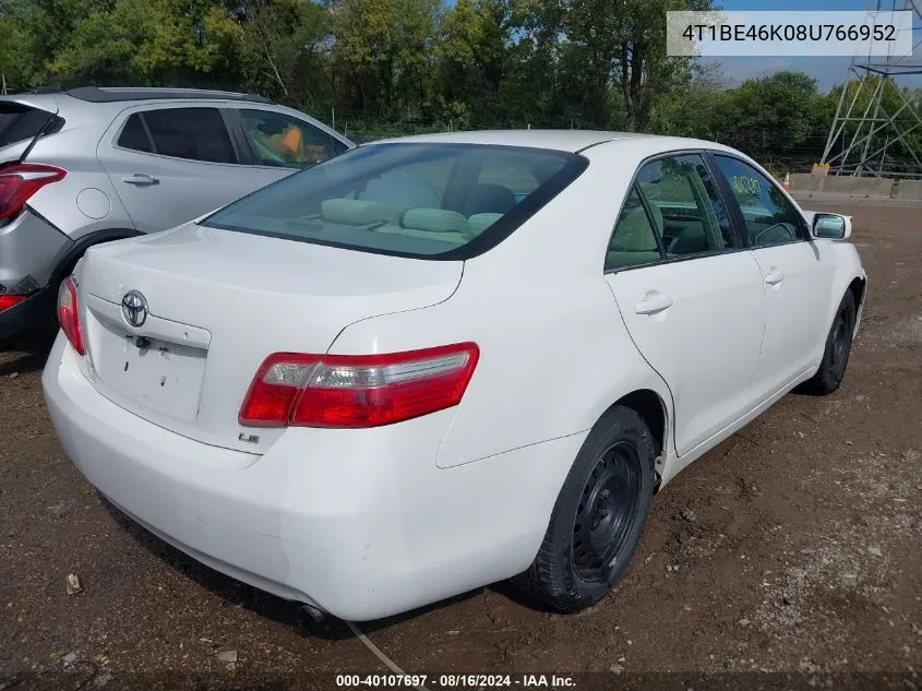 4T1BE46K08U766952 2008 Toyota Camry Le