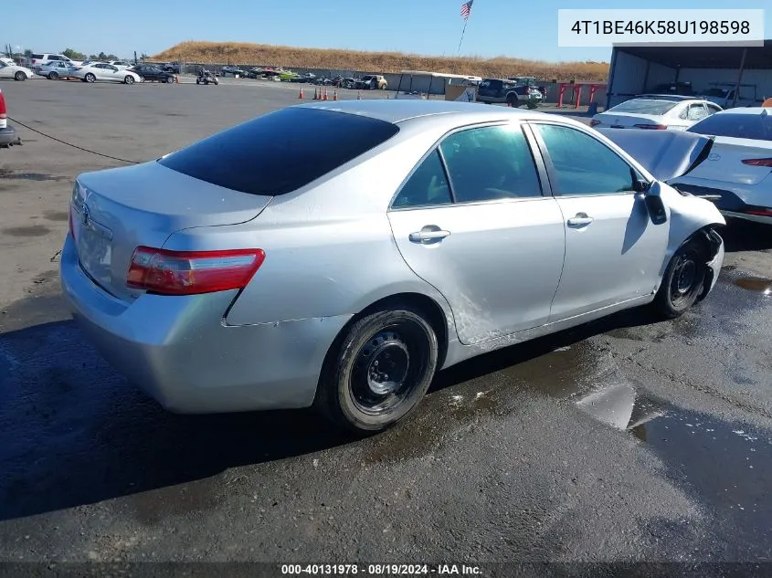 2008 Toyota Camry Le VIN: 4T1BE46K58U198598 Lot: 40131978