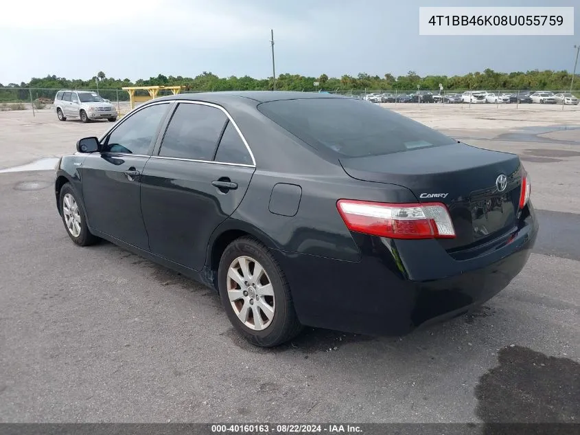 2008 Toyota Camry Hybrid VIN: 4T1BB46K08U055759 Lot: 40160163