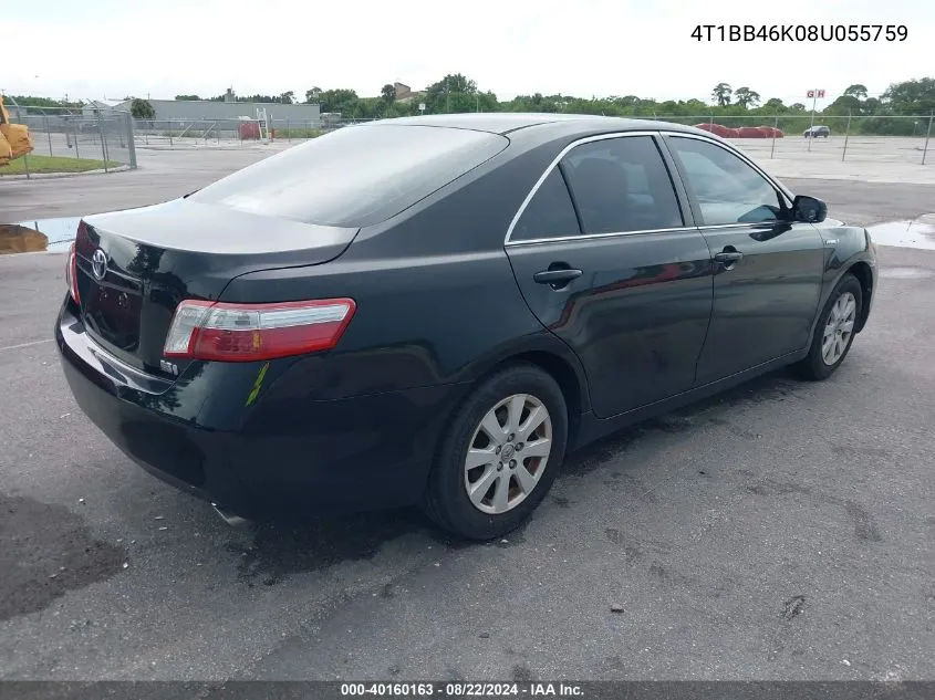 2008 Toyota Camry Hybrid VIN: 4T1BB46K08U055759 Lot: 40160163