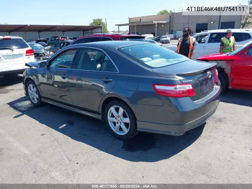 2008 Toyota Camry Se VIN: 4T1BE46K48U754111 Lot: 40177855