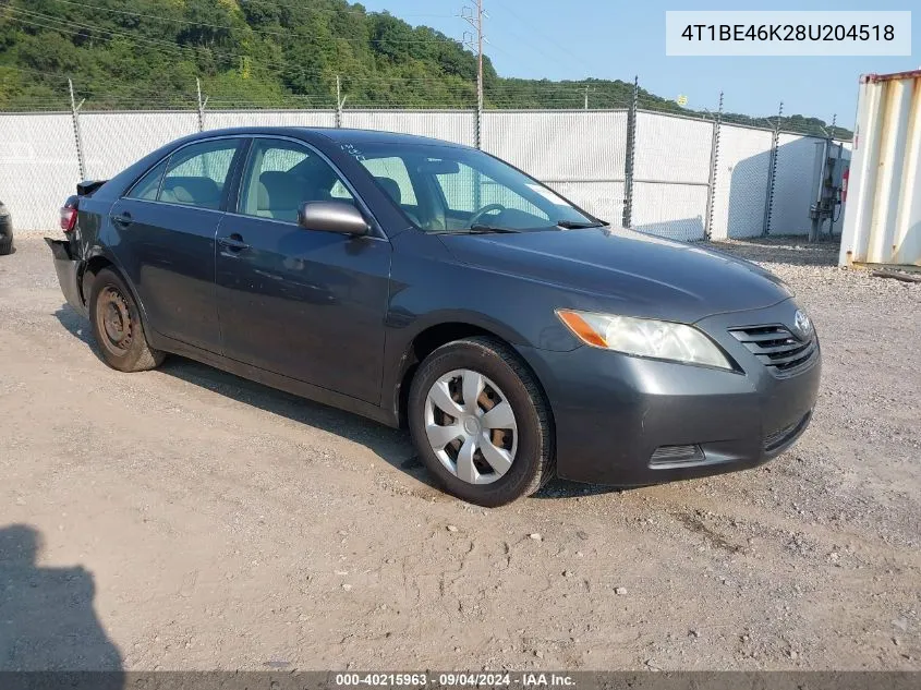 2008 Toyota Camry Ce/Le/Xle/Se VIN: 4T1BE46K28U204518 Lot: 40215963