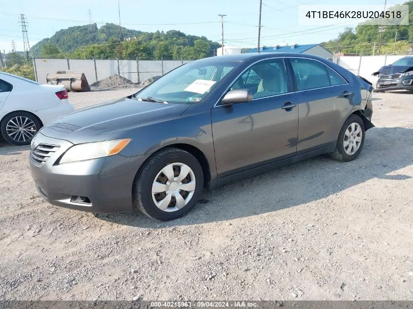 2008 Toyota Camry Ce/Le/Xle/Se VIN: 4T1BE46K28U204518 Lot: 40215963