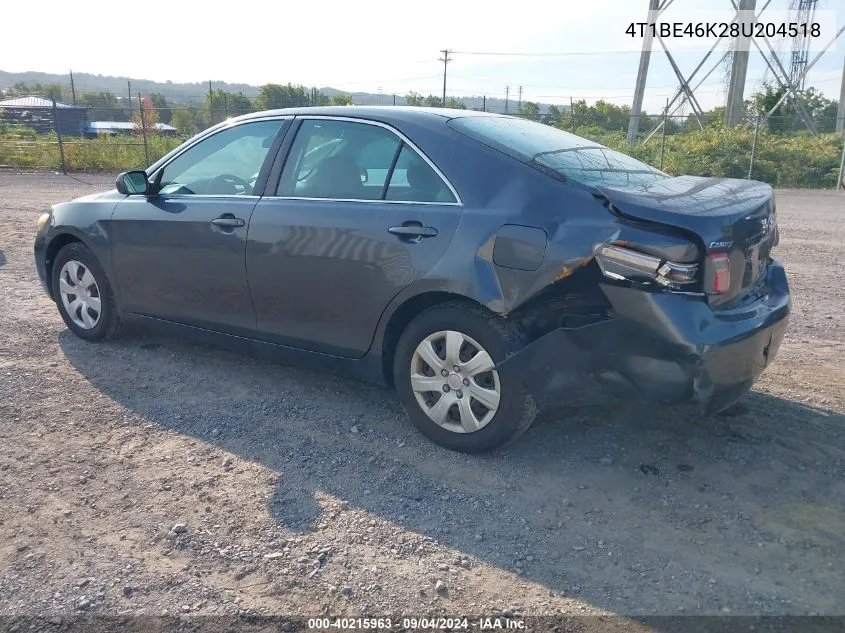 2008 Toyota Camry Ce/Le/Xle/Se VIN: 4T1BE46K28U204518 Lot: 40215963