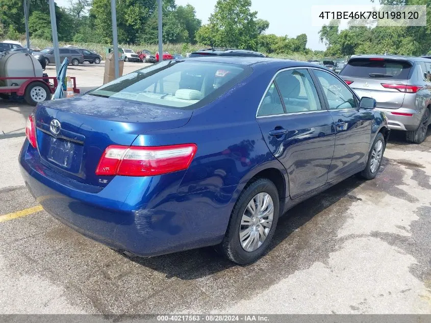 2008 Toyota Camry Le VIN: 4T1BE46K78U198120 Lot: 40217563