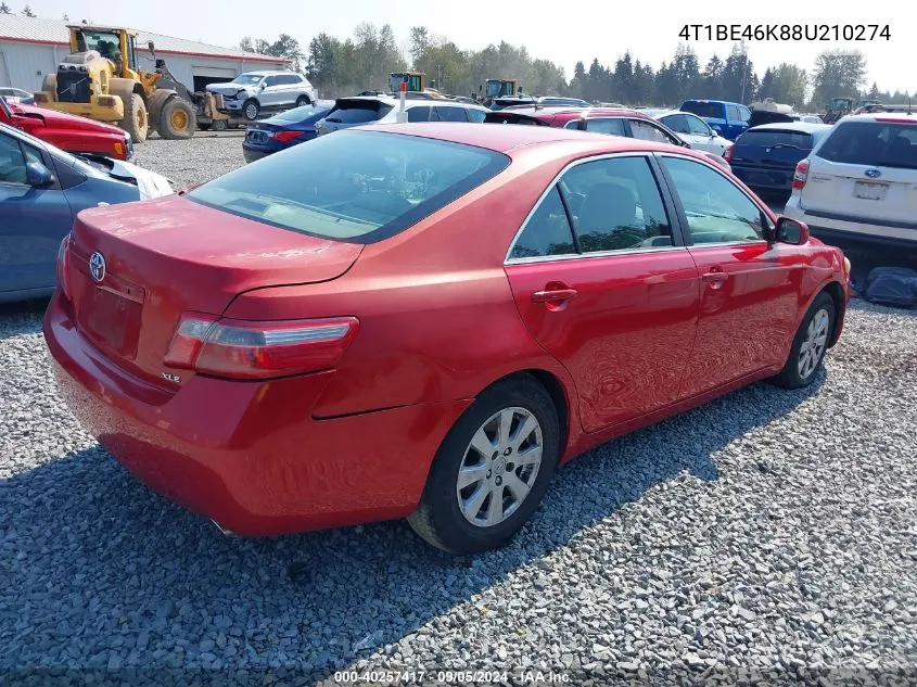 2008 Toyota Camry Xle VIN: 4T1BE46K88U210274 Lot: 40257417