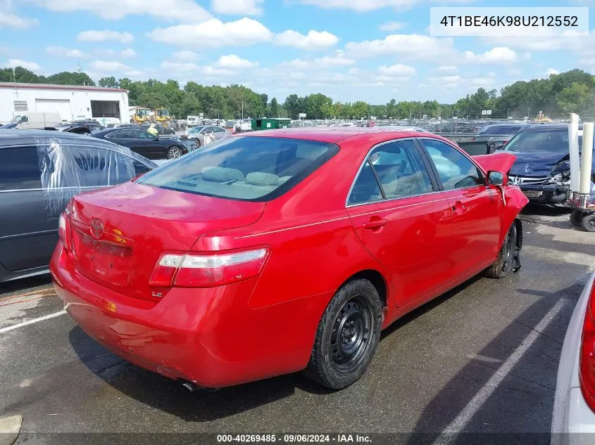 2008 Toyota Camry Le VIN: 4T1BE46K98U212552 Lot: 40269485