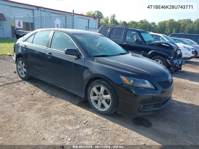 2008 Toyota Camry Ce/Le/Xle/Se VIN: 4T1BE46K28U743771 Lot: 40314339