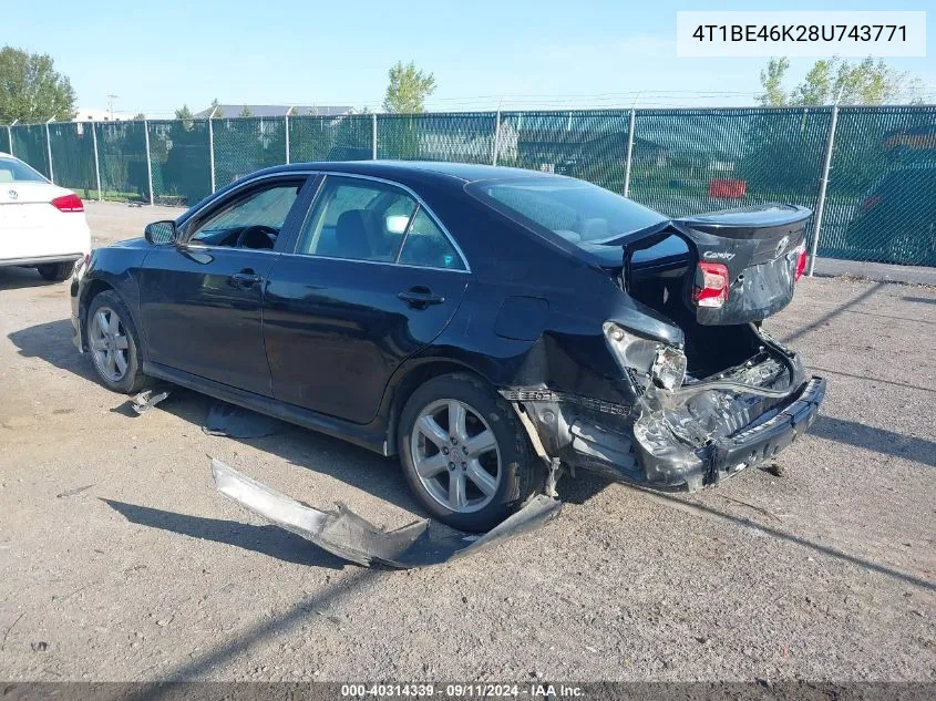 2008 Toyota Camry Ce/Le/Xle/Se VIN: 4T1BE46K28U743771 Lot: 40314339