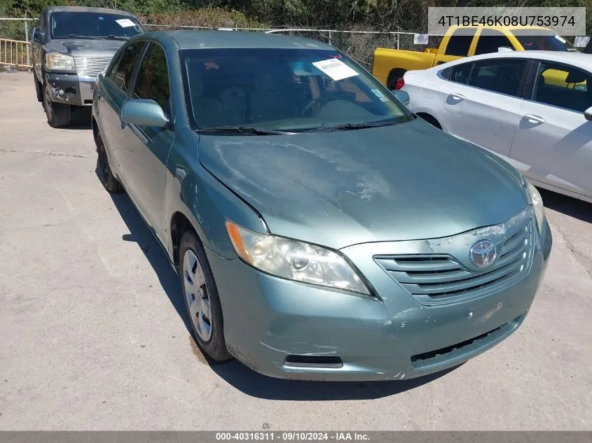 2008 Toyota Camry Le VIN: 4T1BE46K08U753974 Lot: 40316311