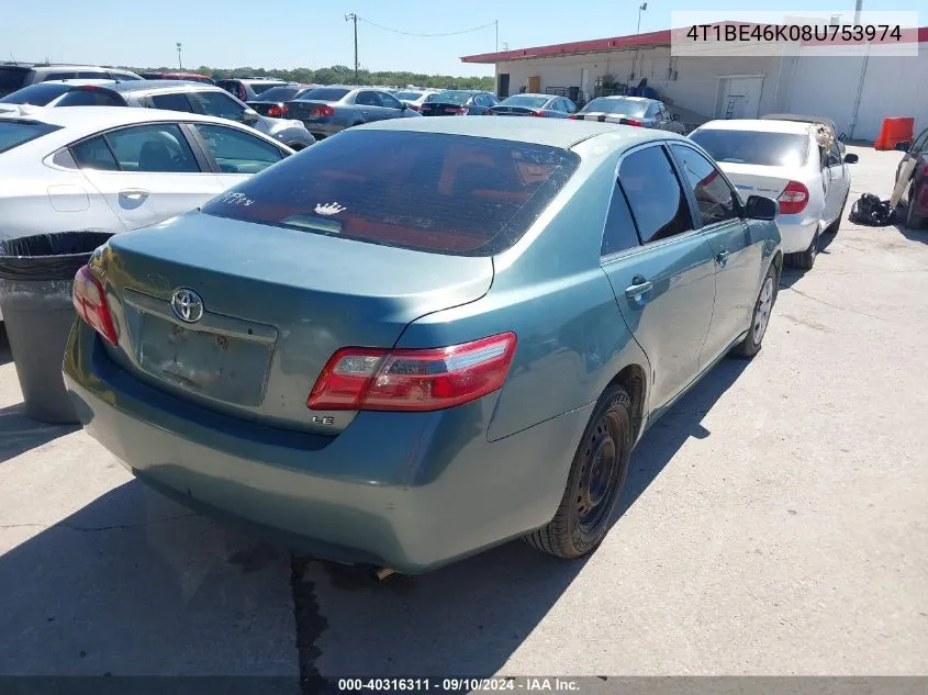 2008 Toyota Camry Le VIN: 4T1BE46K08U753974 Lot: 40316311