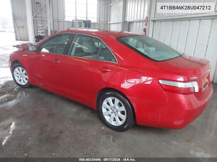 2008 Toyota Camry Hybrid VIN: 4T1BB46K28U047212 Lot: 40330446