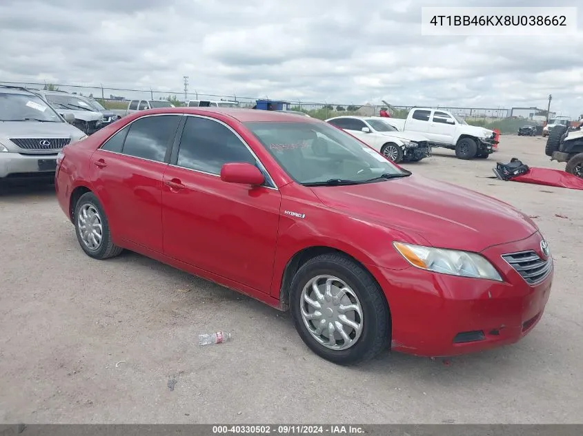 2008 Toyota Camry Hybrid VIN: 4T1BB46KX8U038662 Lot: 40330502