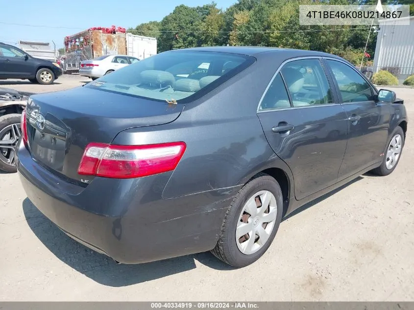 2008 Toyota Camry Le VIN: 4T1BE46K08U214867 Lot: 40334919