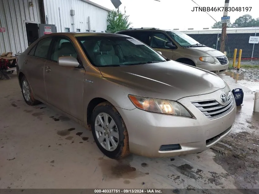 2008 Toyota Camry Hybrid VIN: JTNBB46K783048197 Lot: 40337751