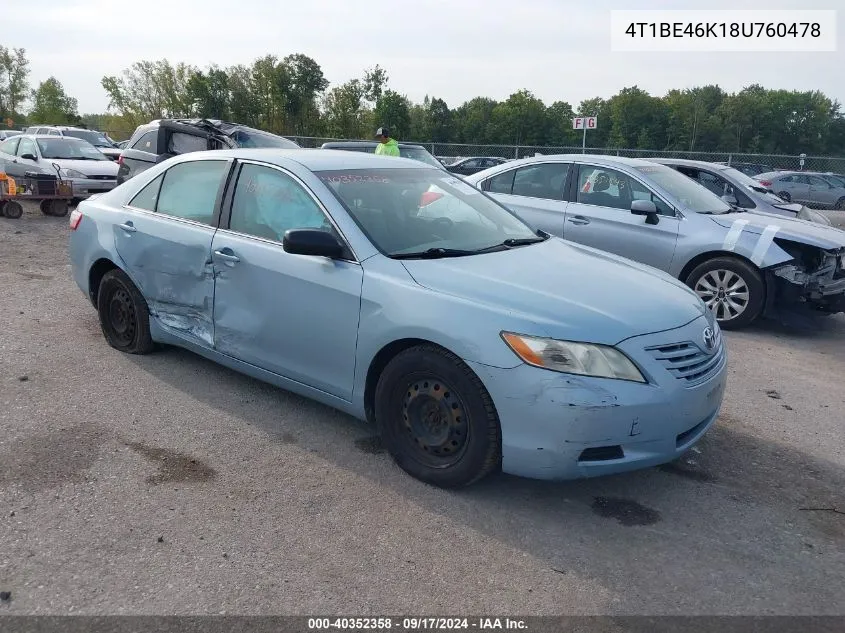 2008 Toyota Camry Ce/Le/Xle/Se VIN: 4T1BE46K18U760478 Lot: 40352358