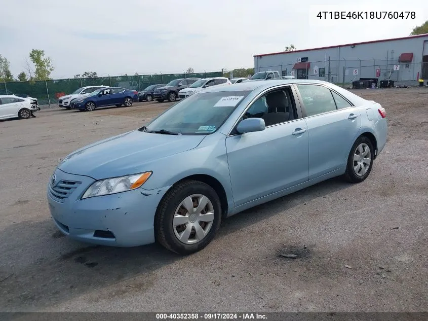 2008 Toyota Camry Ce/Le/Xle/Se VIN: 4T1BE46K18U760478 Lot: 40352358