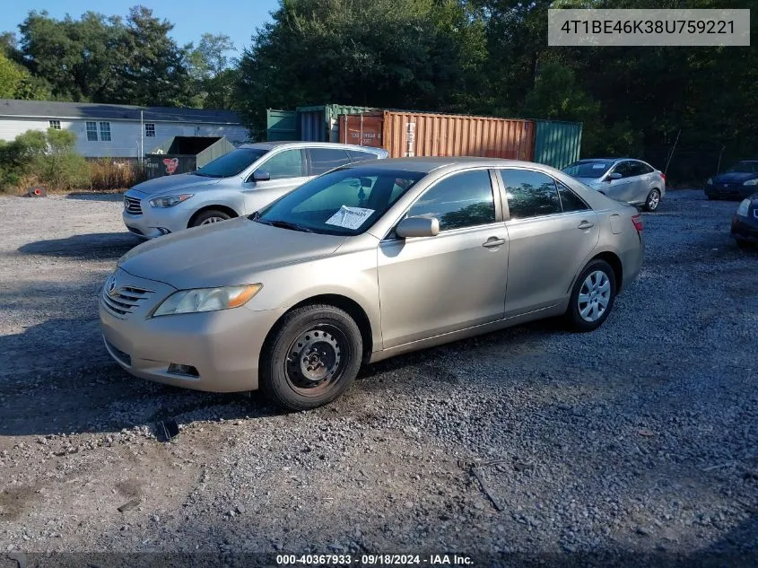 2008 Toyota Camry Le VIN: 4T1BE46K38U759221 Lot: 40367933